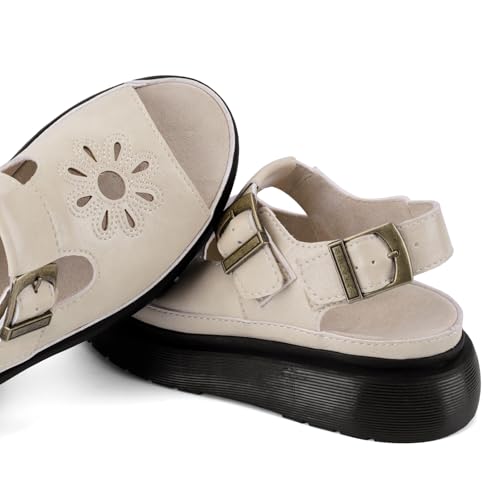 Image of Platform Sandals for Women Chunky Ankle Buckle Casual Open Toe Comfortable Flower Decoration Fisherman Sandals