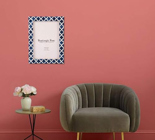 Image of Handicrafts Home Blue & White Vintage Photo Frames for Wall or Tabletop Display, 5x7 Picture Frame Set of 2,Boho Farmhouse Gallery Wall Frame Set, Artisan Handmade Home Decor, Handmade Moroccan Frame