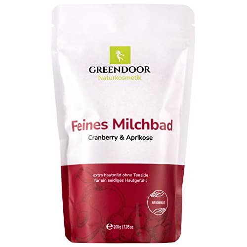 GREENDOOR Milchbad Aprikose Cranberry 200g, Naturkosmetik Manufaktur, Haut pflegendes Milch Bad, natürlicher Badezusatz, bioabbaubar, Natur Entspannungsbad, Wellness-Bad, Geschenke