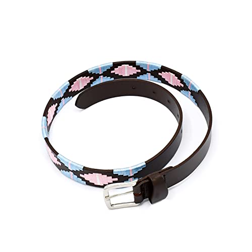 OdontoMed2011 Polo Belt Hand-Stitched leather belt Sky Blue & Pink Color 36" Length With Buckle BLT-084