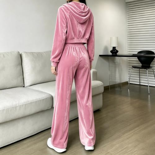 Velour Tracksuit Womens Y2K 2 Piece Jacket Wide Leg Pants Velvet Sweatsuit - image 6