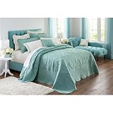BrylaneHome Bedding Lightweight All Season Modern Amelia Quilted Damask Oversized Ultra Soft Bedspread - King, Seaglass