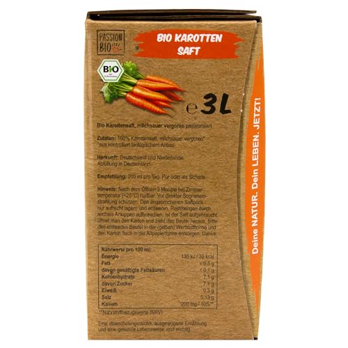 Bio Karottensaft, 3 Liter – 100% Karottensaft, milchsauer vergoren – in Deutschland abgefüllt – natürlicher Geschmack – kein zugesetzter Zucker (lt. Gesetz), enthält von Natur aus Zucker