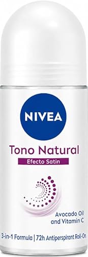 NIVEA Aclarado Tono Natural Efecto Satin Roll-On Deodorant 50ml (1.69 fl oz) – 72H Odor Protection, Avocado Oil & Vitamin C, Smooth Underarm Care, USA Version (English Label)