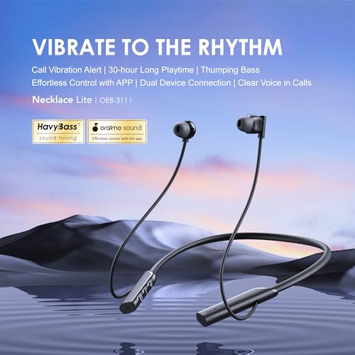 Oraimo NeckLite Wireless Earbuds, Neckband Headphones Wearable Earphones Built-in Microphone, Neck Bluetooth Headset Magnetic Earphones Heavy Bass, Ultra-Lightweight Comfort for Sport, Running, Black by Oraimo - Image 2