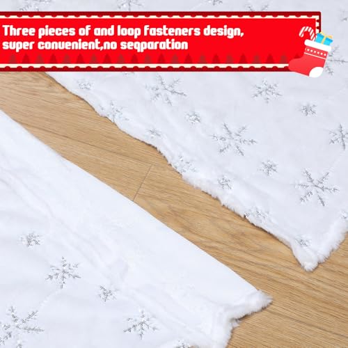 Libima 100 Inches Large Christmas Tree Skirt Faux Fur Xmas Tree Skirt White Plush Velvet with Silver Sequins Snowflakes for Xmas Decorations Merry Christmas Party Winter Home Holiday Ornaments by Libima - Image 5