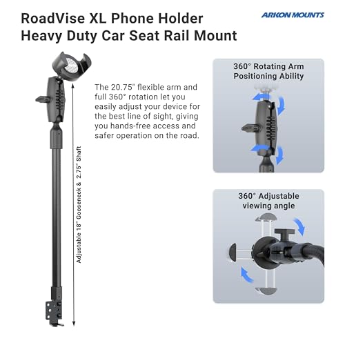 ARKON Mounts RoadVise XL Phone Holder with Seat Rail & Floor Mount | for Cars & Trucks | Solid & Flexible 18" Gooseneck | Solid 3.75" Shaft | Compatible with iPhone, Samsung, Pixel & More by ARKON - Image 3
