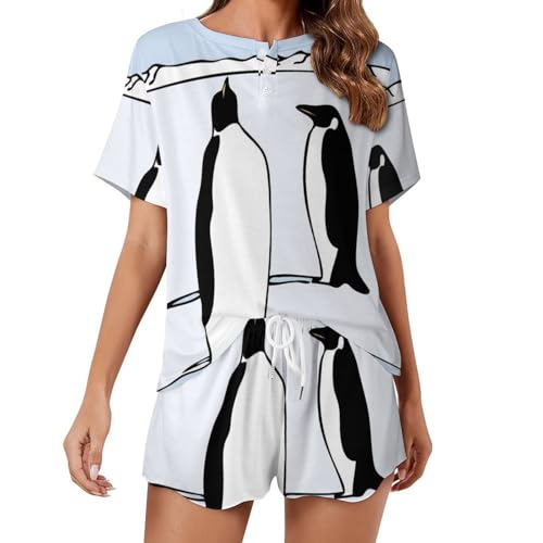 Pyjama pour femme Pingouin contre la chaleur nocturne ensemble de nuit manches courtes