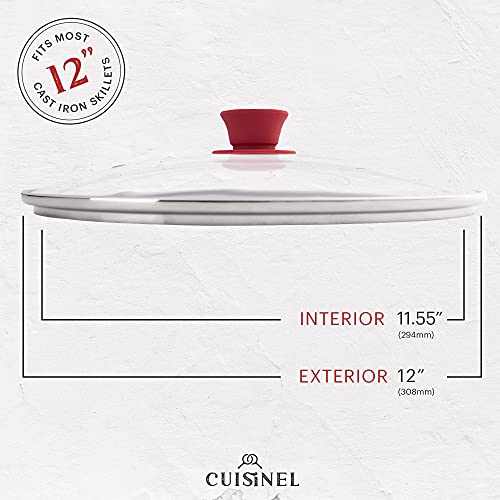 Glass Lid With Steam Vent Hole - 12"-Inch/30.48-Cm - Compatible With Lodge Cast Iron Skillet Pan - Fully Assembled Universal Replacement Cover - Tempered And Oven Safe - Reinforced Stainless Steel Rim #TOP1