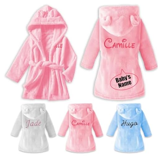 Generisch Personalisierter Bademantel Kinder Badeponcho Baby Flannel Bademantel mit Gesticktem Namen Neugeborenes Personalisierte Baby Geschenke (DE/NL/SE/PL, Alter, Einheitsgröße, Rosa)