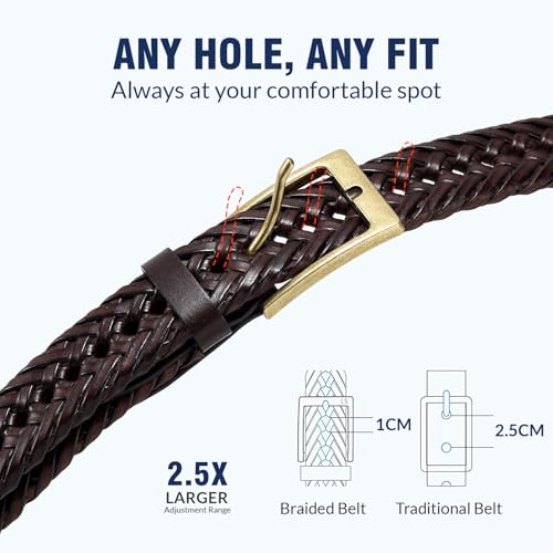 JASGOOD Men's Braided Leather Belt, Braided Woven Belt for Men Casual Jeans with Solid Strap Single Prong Buckle3
