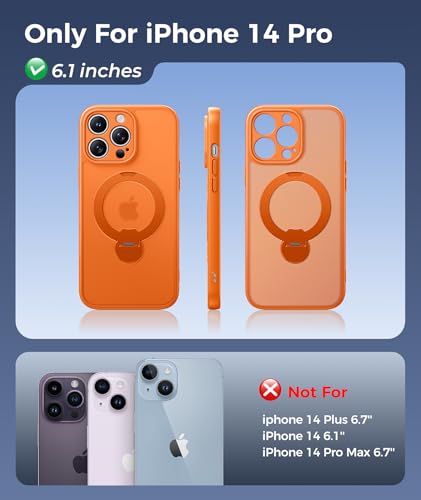 Image of FNTCASE for iPhone 14 Pro Case: [360 Spin Magnetic Stand] [Compatible with Magsafe] [Screen Protector] Translucent Matte Military Grade Shockproof Full Camera Protective Phone Cover - Orange