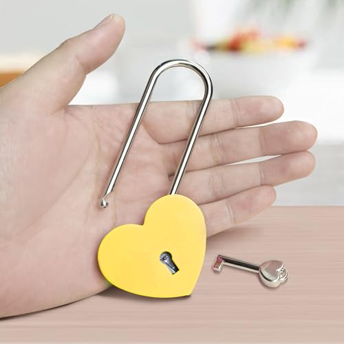 Image of Single Heart Lock with Key 3.5 Inches,50mm Love Padlock Rubber Painting Yellow Metal Love Lock for Lovelock Bridge,Card Box,Jewelry Box,Diary Book,Handbag