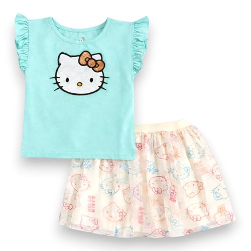 Image of Hello Kitty Girls 2-Piece T-Shirt and Skirt Set - Turquoise /Multicolor Print 8-10