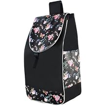 Folding Shopping Cart Replacement Bag Trolley Cart Spare Bag with Side Pocket Daily Essential Storage for House Hand Cart, Black Flower