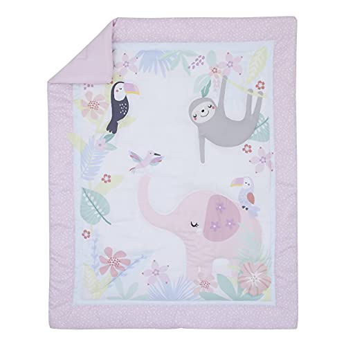 Nojo Tropical Garden Pink, Green, & White Jungle Animal 3Piece Mini Crib Bedding Set - Comforter, Two Fitted Sheets, Pink, Teal, Green, White #TOP1