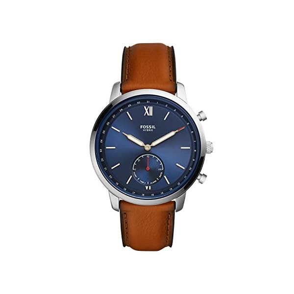 Fossil Men's 44mm Neutra Stainless Steel and Leather Hybrid Smart Watch, Color: Silver, Brown (Model: FTW1178)
