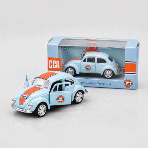 Image of Wizplex CCA Volkswagen Beetle 1967 Gulf 1:54 Officially Licensed Premium Die Cast Metal Car in Acrylic Display Case - Openable Doors, Collectible Classic Car Showpiece for Collectors & Kids 3+