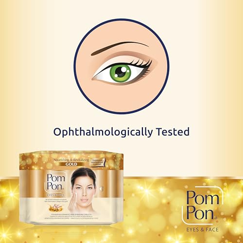 Pom Pon GOLD Gesichts und Augen Make-up Entfernungstücher, mit natürlichen, nährenden und revitalisierenden Inhaltsstoffen, 20 Stück