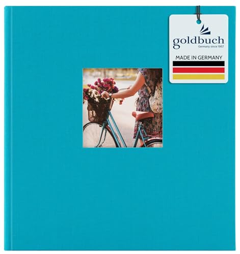 goldbuch 27 893 Bella Vista Fotoalbum mit Bildausschnitt Türkis, Erinnerungsalbum im Format 30 x 31 cm, Foto Album 60 weiße Seiten mit Pergamin-Trennblättern, Fotobuch mit Leineneinband, Cyan
