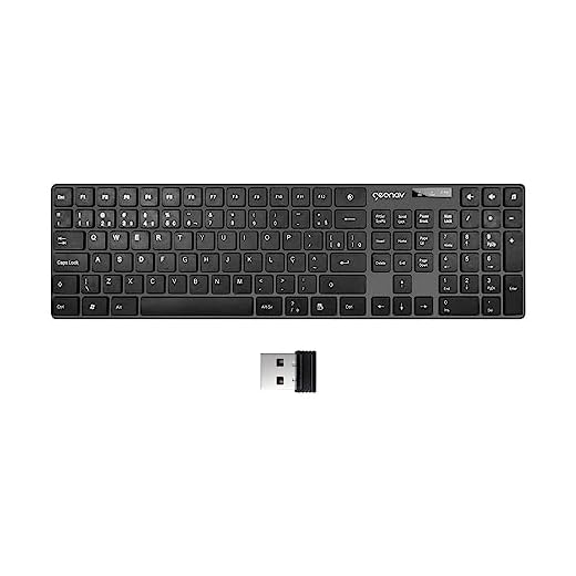 Geonav Teclado sem fio, 108 teclas, Alfanúmerico, Padrão ABNT2, Teclas baixas e macias, Ergonômico com inclinação, Indicador de bateria, OFTCW01, Preto