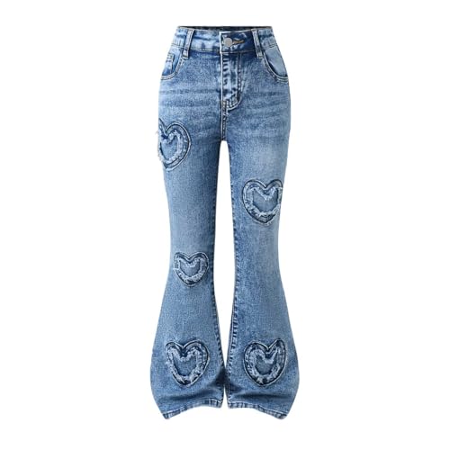 Jeans évasés délavés pour adolescentes de 9 à 13 ans avec broderies de flocons de neige