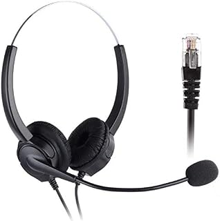 PChero Landline Telephone Headset with Mic, RJ9 Binaural Hands-free Noise Cancelling Headphones Corded Headset for Home House Phones