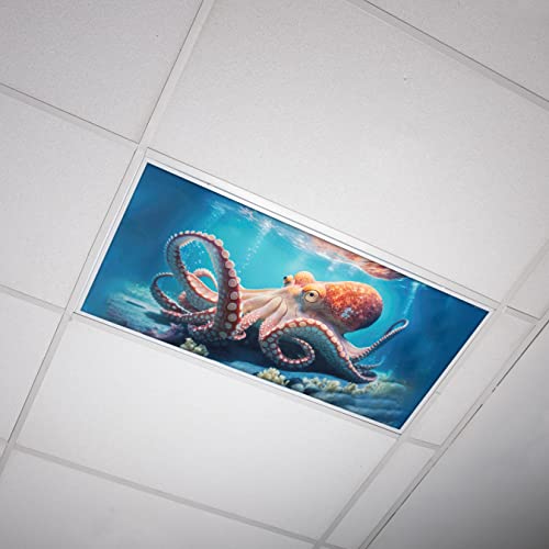Image of Fluorescent Light Cover for Classroom Ceiling Lights - Premium Backlit Film Insert 2x4 (22.38 inchx46.5 inch) Florescent Fixture (Pack of 1) School, Office, Sensory, Improve Focus, Eliminate Headache, Octopus