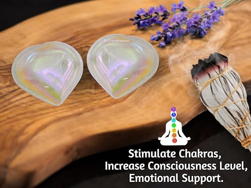 Image of Crystal Heaven Certified Aura Quartz Heart Palm Pebbles Stones For Anxiety Stress Relief Massage-Aaa Grade Original Healing Gemstone Agate Heart Palm Stone For Yoga Meditation Spiritual