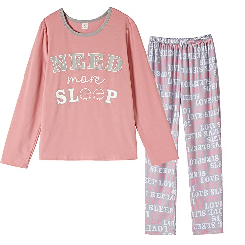 YIJIU Women's Sleepwear Long Sleeve Top and Pants Pajama Set Panda Print Nighty Medium Pink