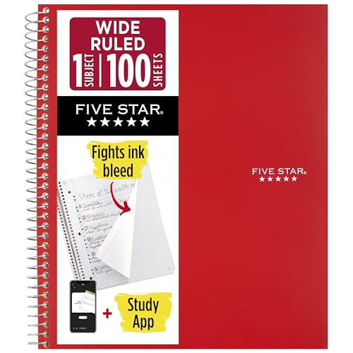 Cahier à spirales Five Star rouge 100 feuilles pour organiser vos écrits
