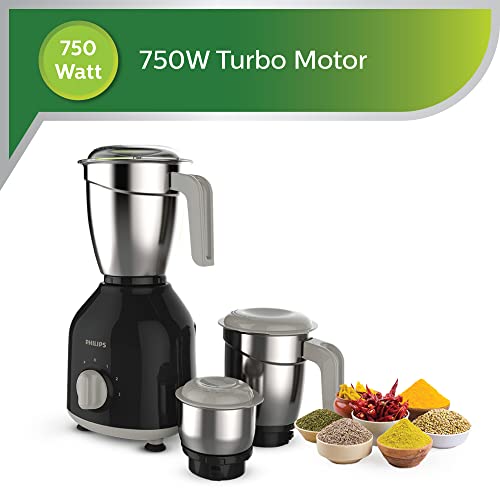 Image of Philips HL7756 /01 750 Watt Mixer Grinder, 3 Stainless Steel Multipurpose Jars with 3 Speed Control and Pulse function (Black) & PHILIPS Citrus Press Juicer HR2788 /00, Black & Transparent, Medium