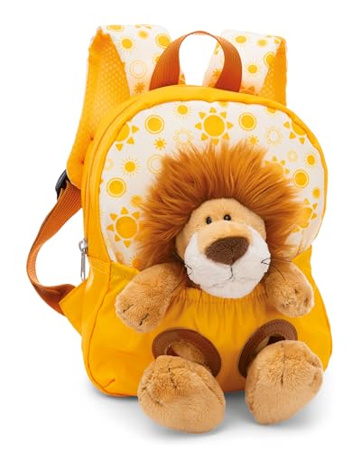 NICI Kinderrucksack gelb 2 in 1 mit Kuscheltier Löwe 25cm - Kindergartenrucksack Mädchen & Jungen - Weicher Rückenbereich & verstellbare Gurte - 49850