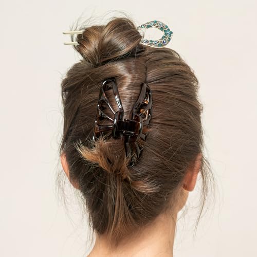 FRCOLOR Épingle À Cheveux Double Broche En Forme De Chignon Avec Perles Cristal Bleu Accessoire De Coiffure Élégant Pour Femmes Et Filles 5.12X1.38In – vue 8