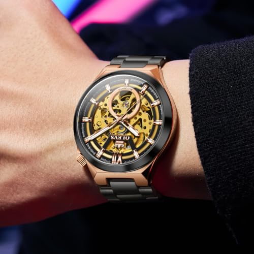 Image of OLEVS Men Watch Automatic Mechanical Skeleton Moon Phase Dress Business Stainless Steel 3AT Waterproof Luminous Men Wrist Watch