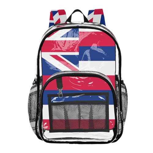 Travel Clear Bags for Women Kids Girls Backpack Boys Approved Plastic Bag Large Hawaii State Flag