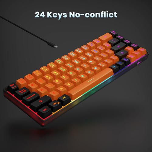Image of GEODMAER 65% Gaming Keyboard, LED Backlit Mini Wired Keyboard, Ultra-Compact Anti-Ghosting No-Conflict 68 Keys Membrane Gaming Wired Keyboard for PC Laptop Windows Gamer(Orange-Black)