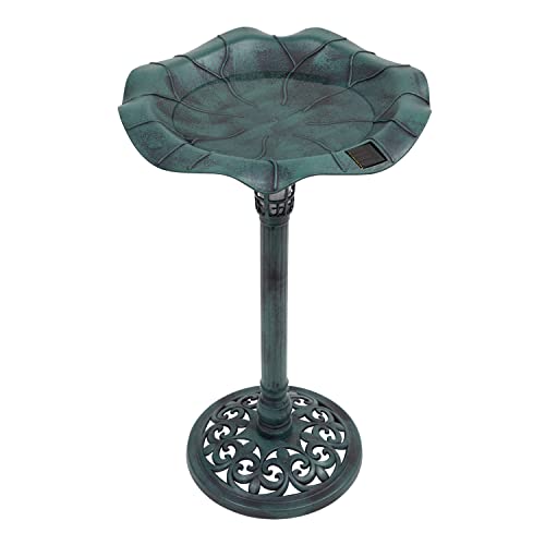 Image of GardenKraft 17430 Bird Bath with Solar Powered Light & Verdigris Metal Effect/Decorative Weatherproof Garden Feature/Easy To Assemble / 80cm x 43cm