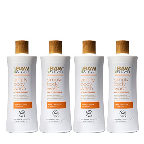 Raw Sugar Simply Body Wash - Raw Coconut + Mango, Moisturizing & Soothing Bath & Shower Gel, Formulated Without Sulfates And Parabens & Vegan (Pack Of 4) #TOP6