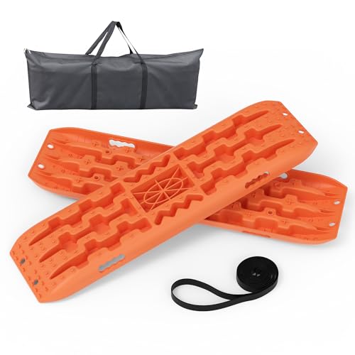 Heavy-Duty 41" Off-Road Traction Boards with Jack Base & Storage Bag - Recovery Boards Perfect for Sand, Mud, and Snow, 2pcs Orange