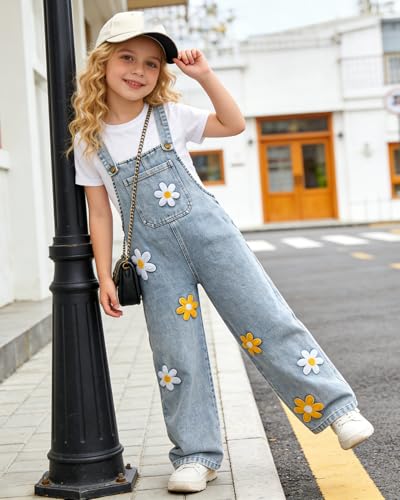 Image of OLMRJKD Toddler Girl Summer Clothes Short Sleeve Denim Overall Jumpsuit with Top Girls Spring Outfits Set
