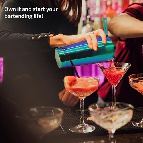 Boston Cocktail Shaker Bar Set, Weighted Boston Shaker Tins, Bartender Kit with 18oz & 28oz Mixed Drink Shaker, Hawthorne Strainer, Double Measuring Jigger - Rainbow