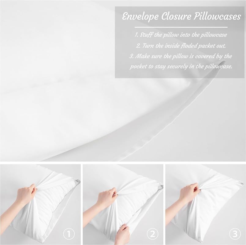 KANCHI DECOR - Premium 400 Thread Count 100% Egyptian Cotton Pillow Cases Set of 2, Breathable, Soft and Wrinkle-Free Pillow Covers with Envelope Closure, Gift, White, 20x36 Inches 2
