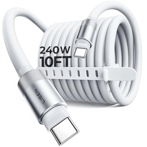 Image of LISEN 10FT USB C Cable Fast Charging, Chubby 240W Cable USB C to USB C Fast Charging Soft Silicone USBC to USBC Parallel Cable for iPhone 17 Pro Max 16 15 Samsung S25 Ultra MacBook Pro Air iPad White