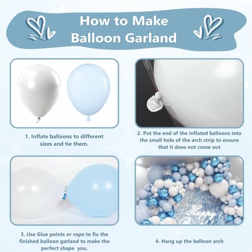 Image of Balloon Decoration Kit - 61 Pcs Pastel Blue, White Balloons with chrome & Confetti for Birthday, Weddings, Anniversary & Events Garland Set | Birthday Decoration Items for Kids & Adults