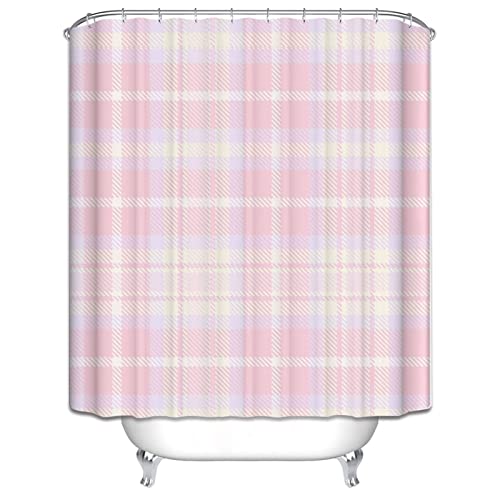 EHOMERY Duschvorhang Jalousie Badezimmer Vorhang Roll Gitter Duschvorhangu Ringe Für Duschvorhänge Polyester Rosa Rostfreie Ösen Und 12 Hakenringe, 140X180Cm