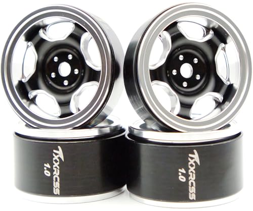 Txxrcss Offsets -2 Aluminum 1.0 Aluminum Beadlock Wheels Rims for 1/18 1/24 RC Crawler 4PCS (Black & Silver) WJ