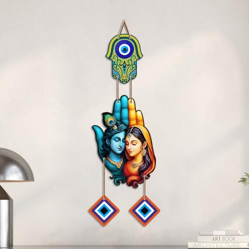 Image of Artvibes Radha Krishna Blessings Evil Eye Wall Hanging for Entrance Door | Nazar Suraksha Decor for Home Bedroom Temple Office | Positive Energy Good Luck Decorative Gift (WH 8581N)