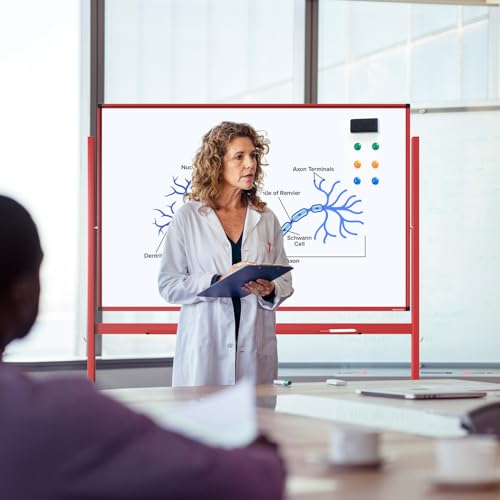Image of TSJ OFFICE Large Rolling Whiteboard - Dry Erase Magnetic 48 x 32 Inches White Board Height Adjust Double Sides Mobile Portable Easel on Wheels, Dry Erase Board with Stand for Office, Home & Classroom