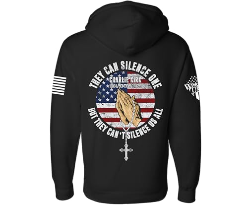 Warrior USA Charlie Kirk Memorial Hoodie, American Flag Design, Screen Printed in USA, 60% Cotton 40% Polyester, Black